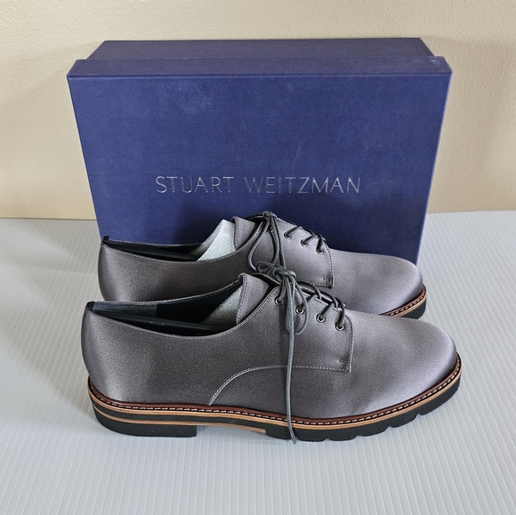 Stuart Weitzman Satin Oxfords with block heel Metro Round Toe Size 9 NWB - Picture 1 of 12